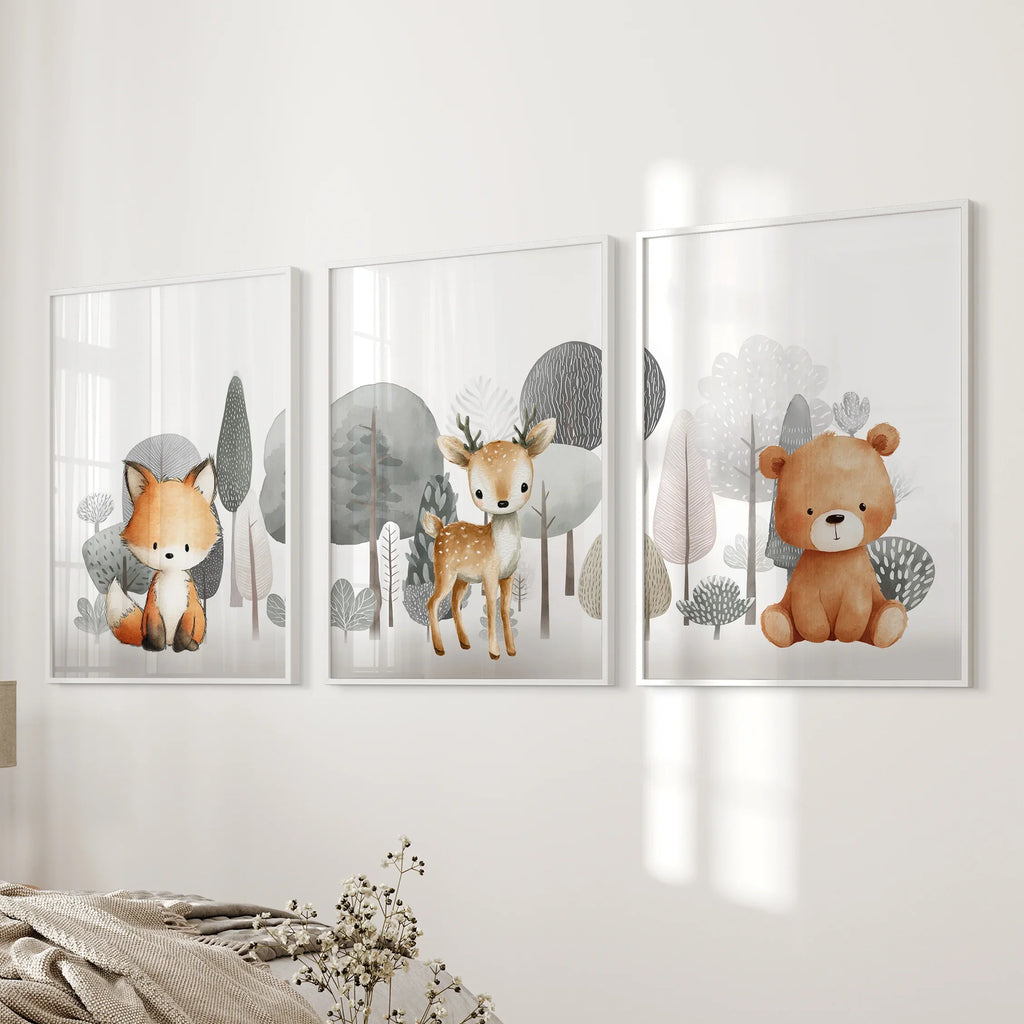 Woodland Animal Nursery Wall Art Set