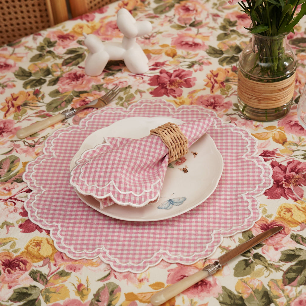 MAGNOLIA PINK GINGHAM WHITE TRIM PLACEMAT & NAPKIN SET (Set Of 4)