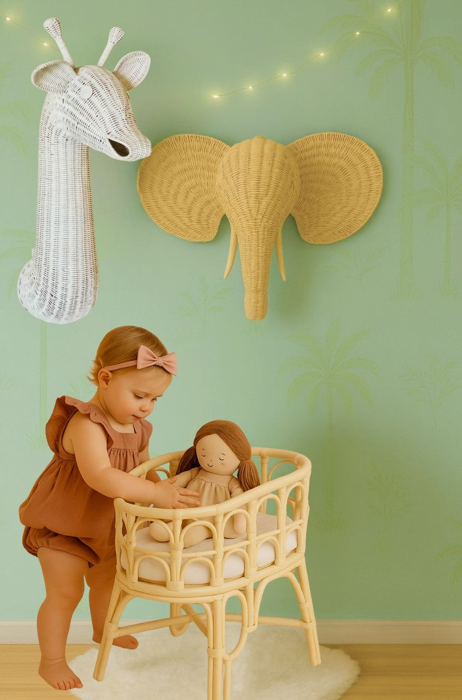 Natural & White Rattan Elephant Wall Decor