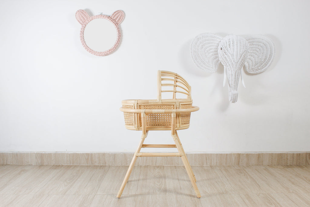 Pink Rattan Teddy Bear Wall Mirror