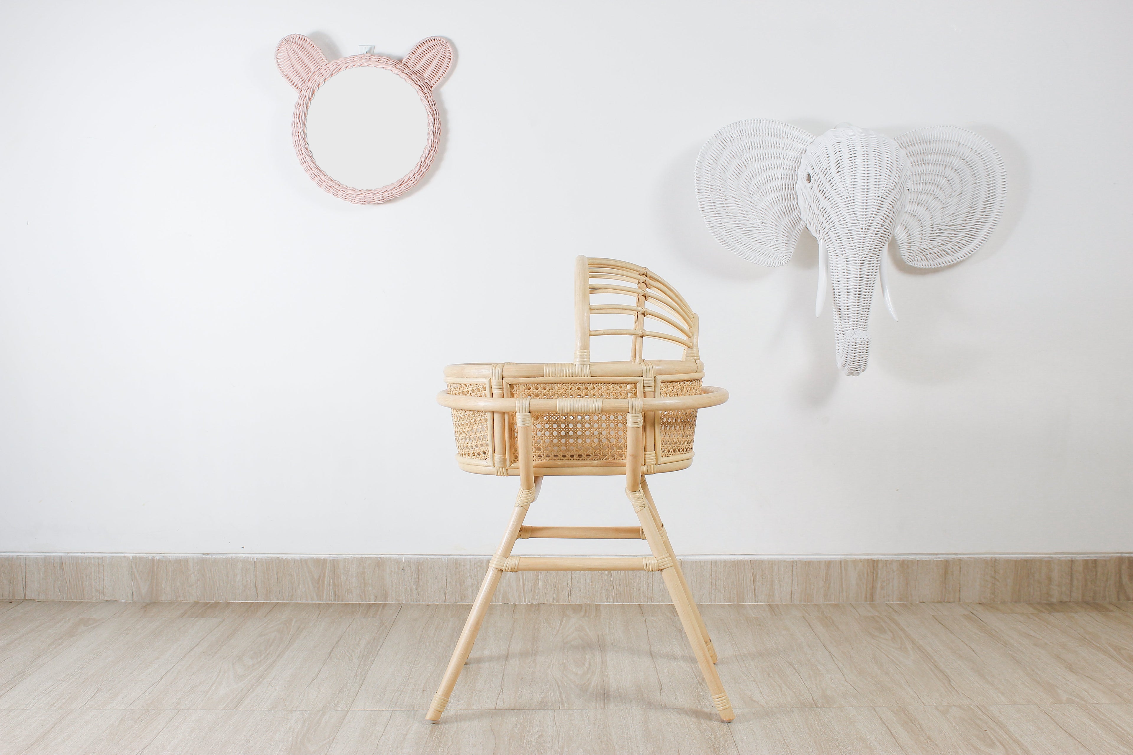 Pink Rattan Teddy Bear Wall Mirror