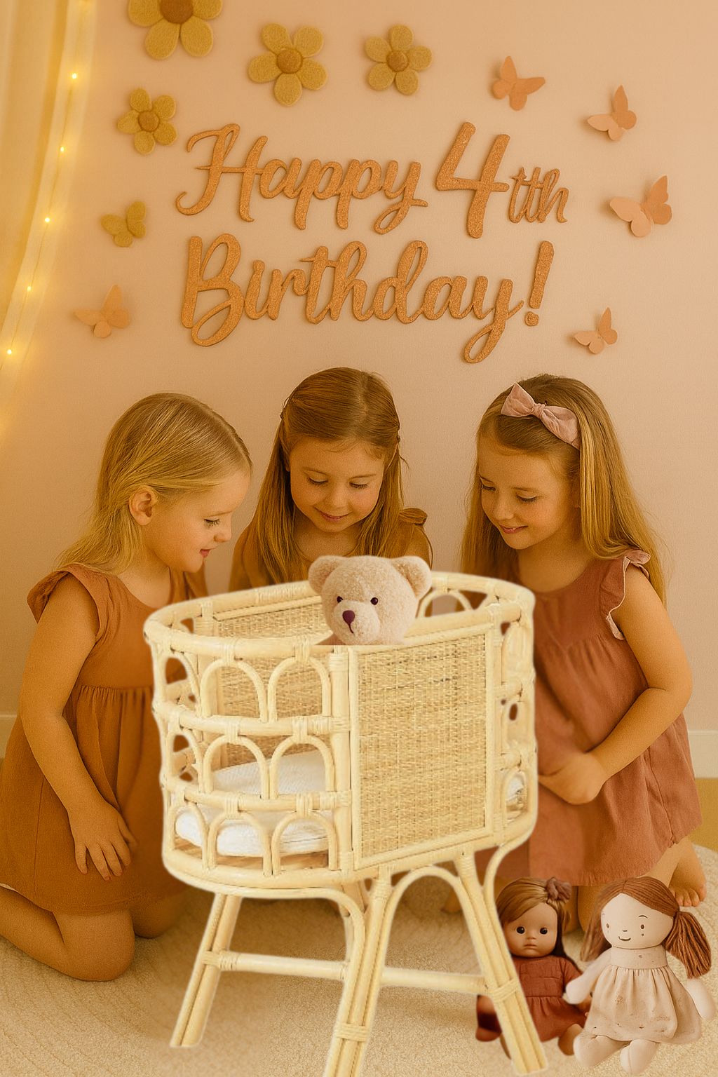 Handwoven Rattan Doll Crib