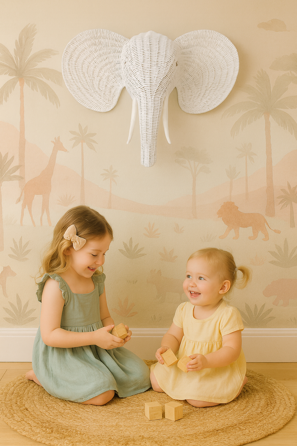 Natural & White Rattan Elephant Wall Decor