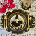 CELESTIA BLACK OVAL FAUX LEATHER PLACEMAT & NAPKIN & COASTER SET (Set Of 4)