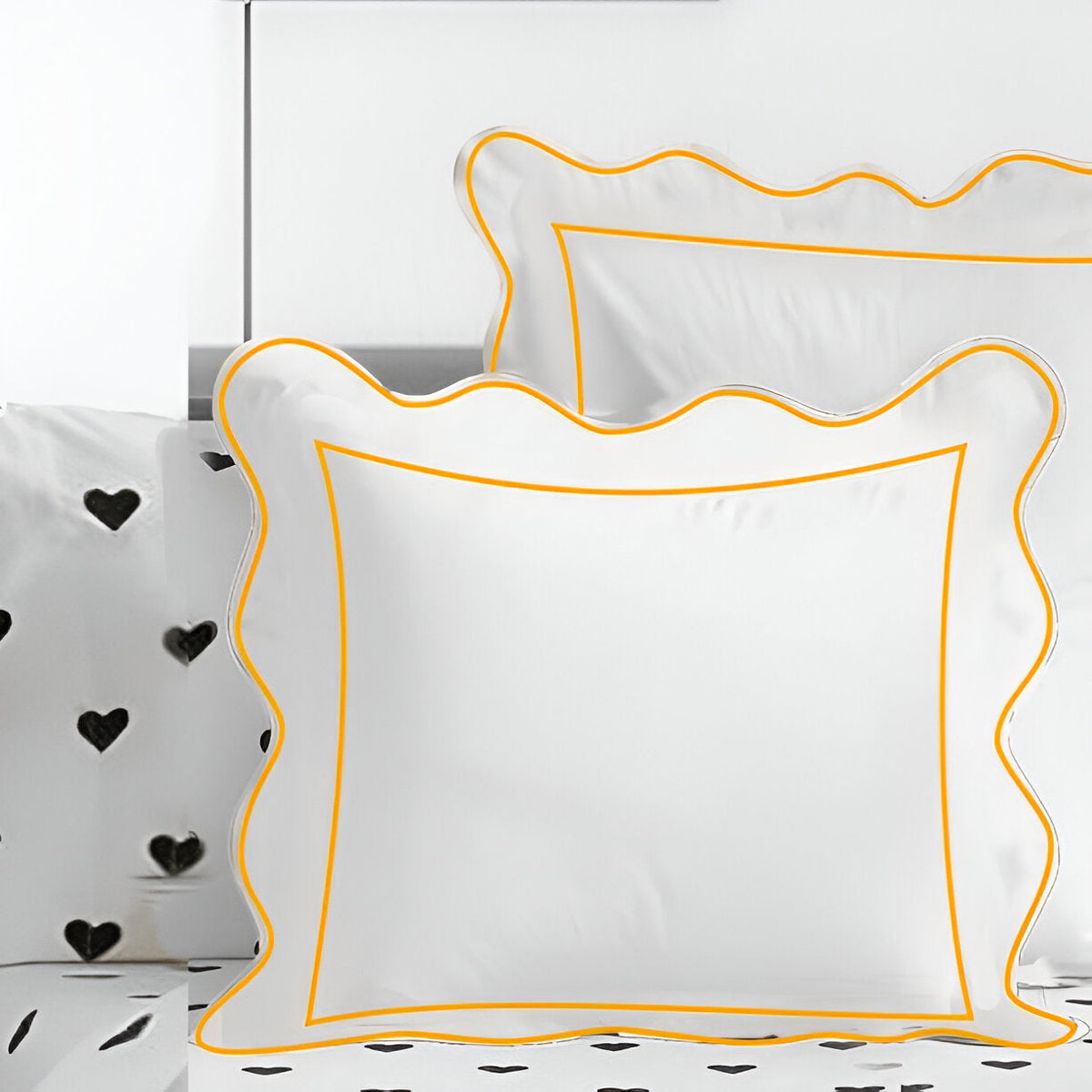 400TC Cotton Scallop Embroidery & Border Sateen Solid Euro Sham