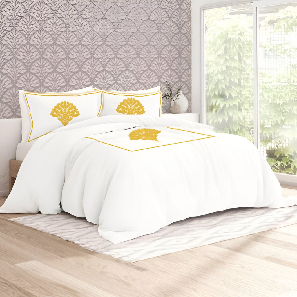Leafy Embroidered Cotton Sateen Duvet Cover Set