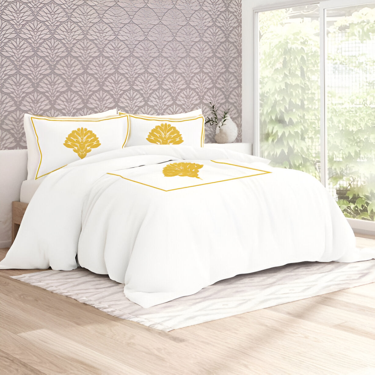 Leafy Embroidered Cotton Sateen Duvet Cover Set