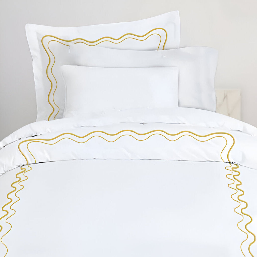 Double Wavy Embroidered Cotton Duvet Cover Set