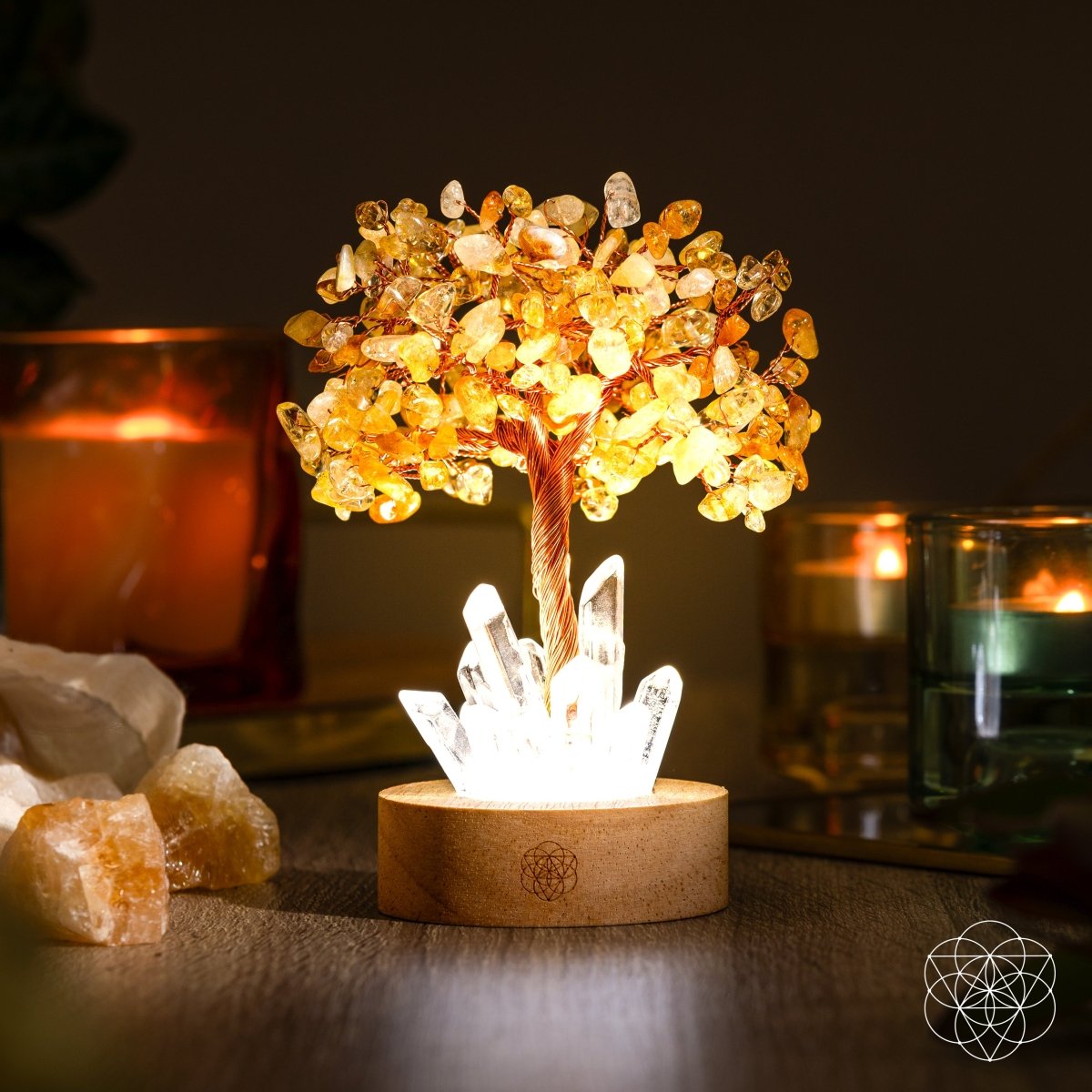 Citrine & Clear Quartz Tree Lamp