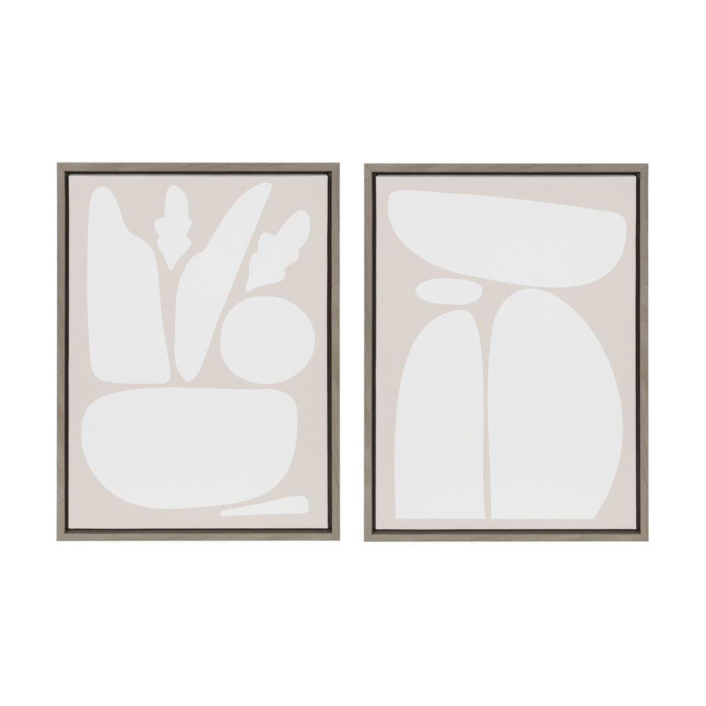 Sylvie Zen Botanical Rock Neutral Framed Canvas Set by The Creative Bunch Studio