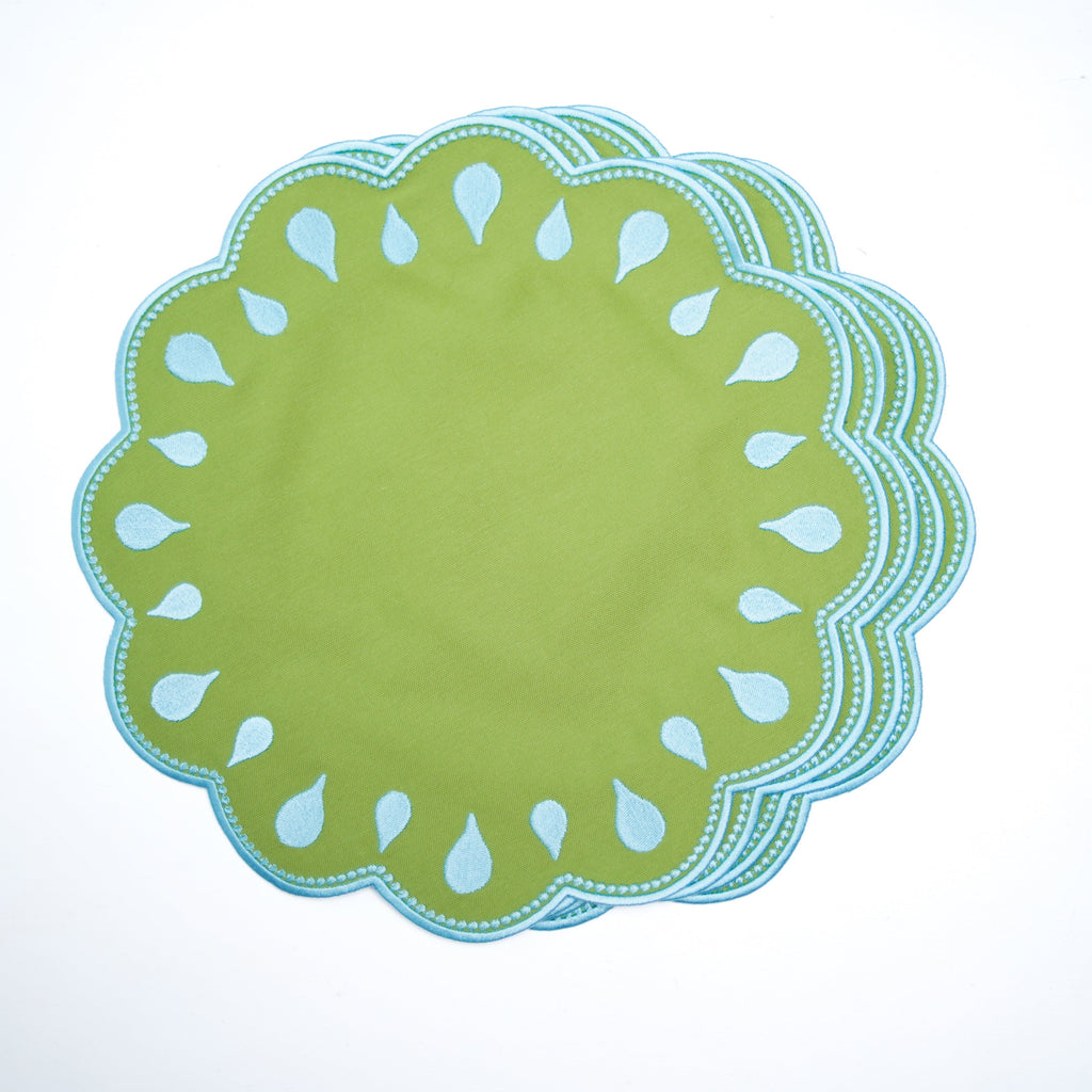 DROPLET GREEN ROUND FABRIC PLACEMAT (Set Of 4)