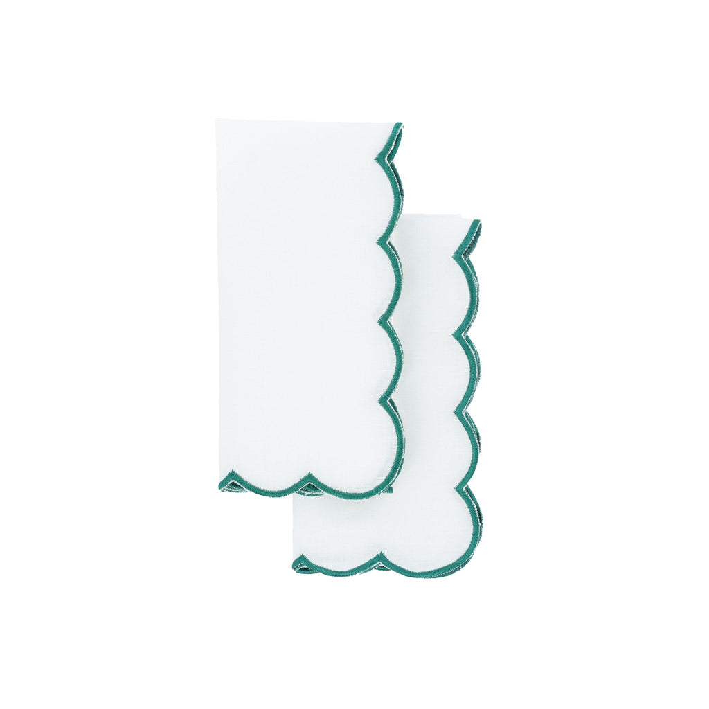 Green Scalloped Linen Napkins, Set of 4