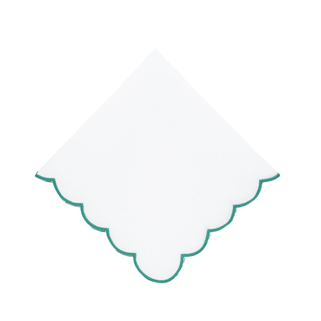 Green Scalloped Linen Napkins, Set of 4