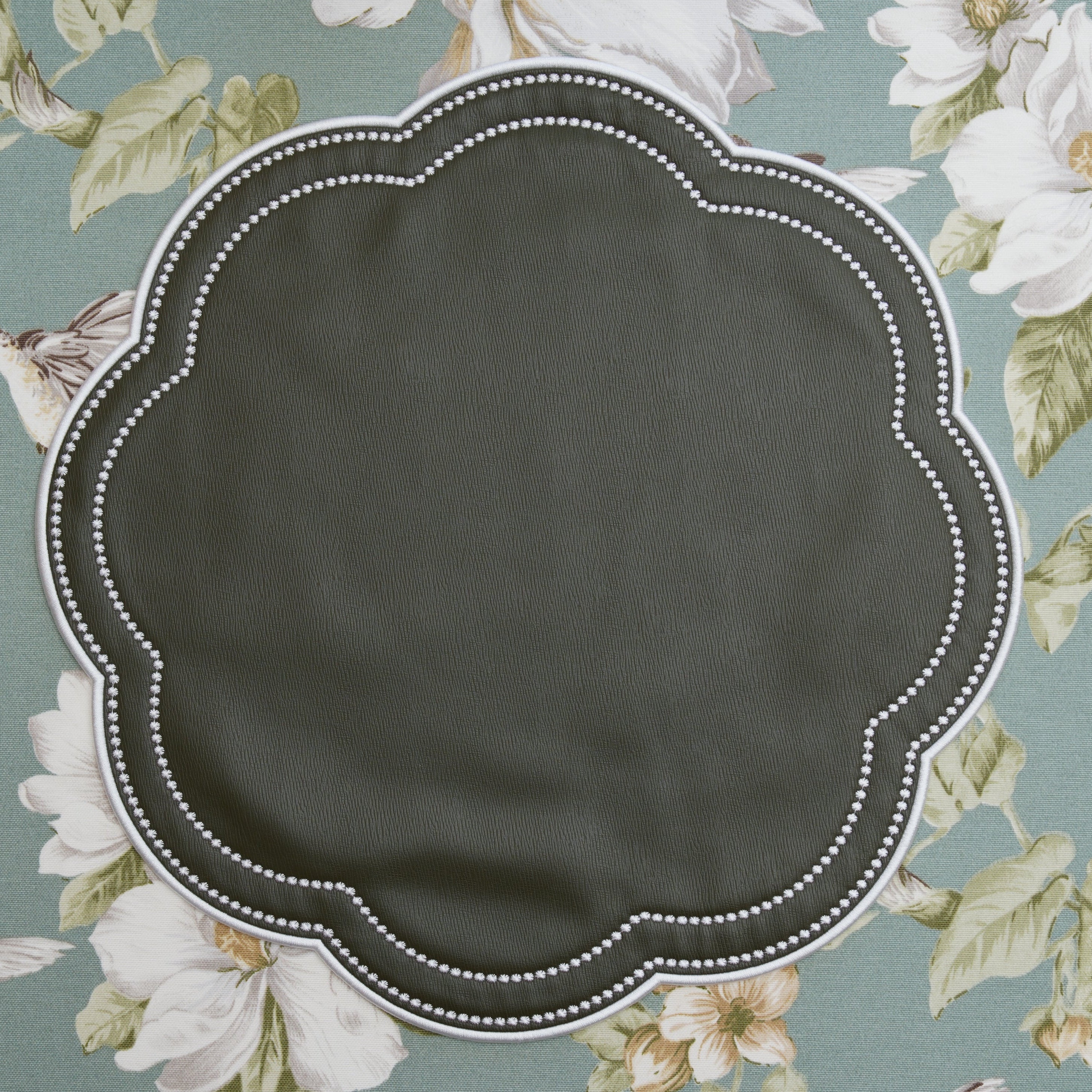 NURTURE GREEN SCALLOPED FAUX LEATHER PLACEMAT (Set Of 4)