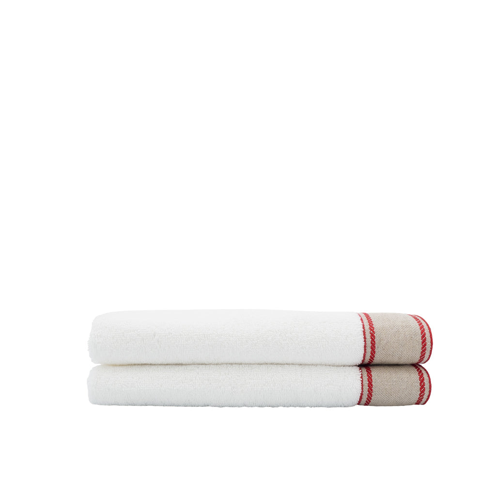 Guest Towels With Red Chain Borders, Set of 2