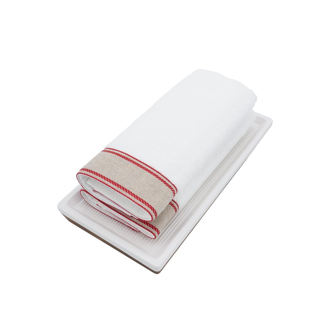 Guest Towels With Red Chain Borders, Set of 2