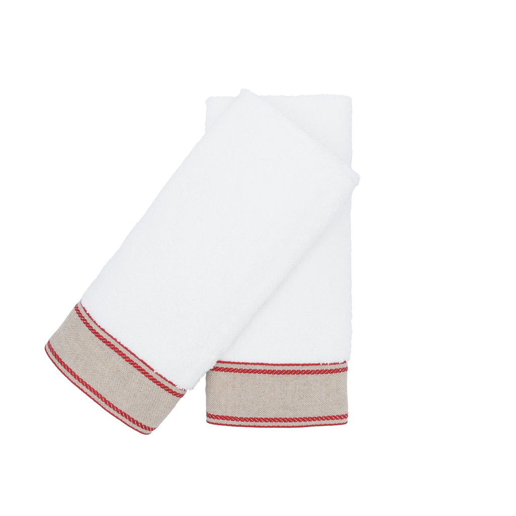 Guest Towels With Red Chain Borders, Set of 2