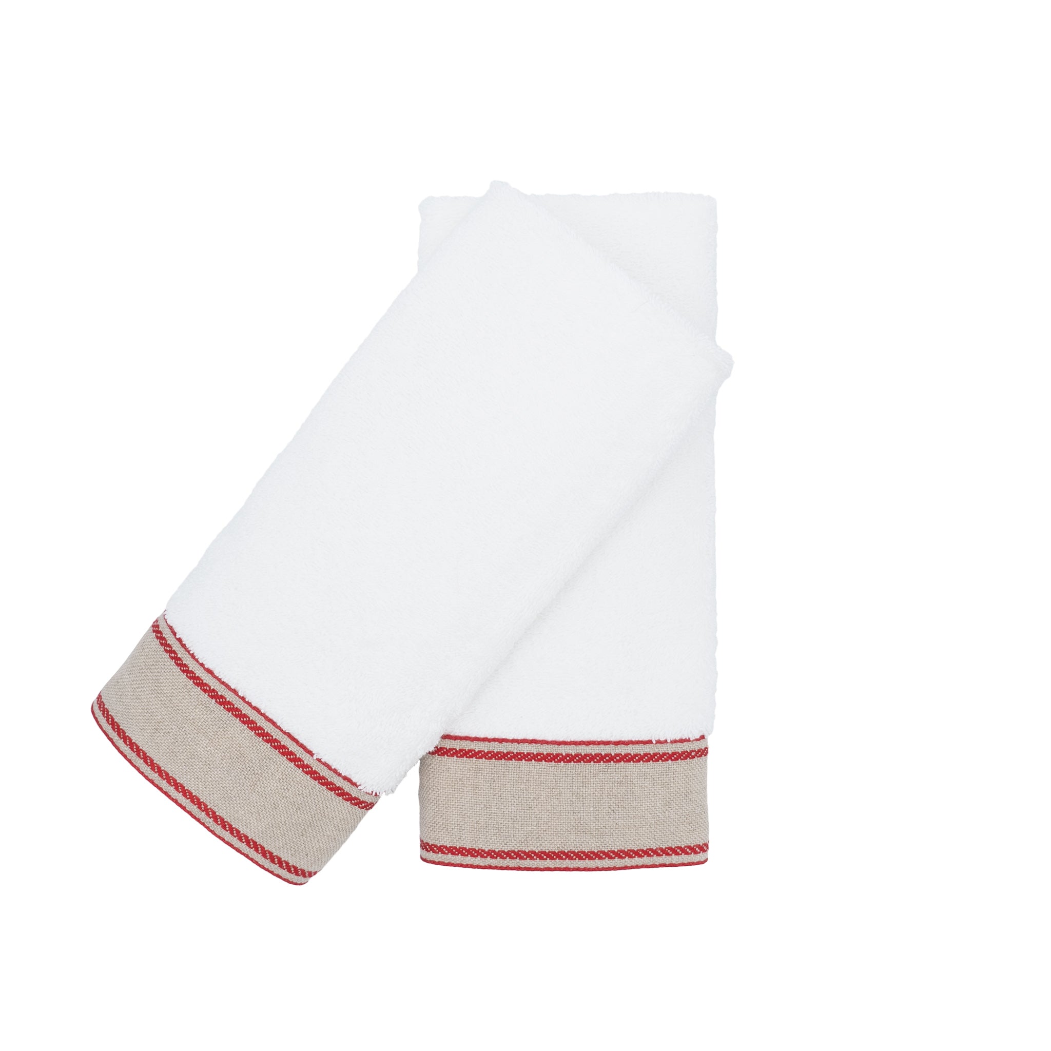 Guest Towels With Red Chain Borders, Set of 2
