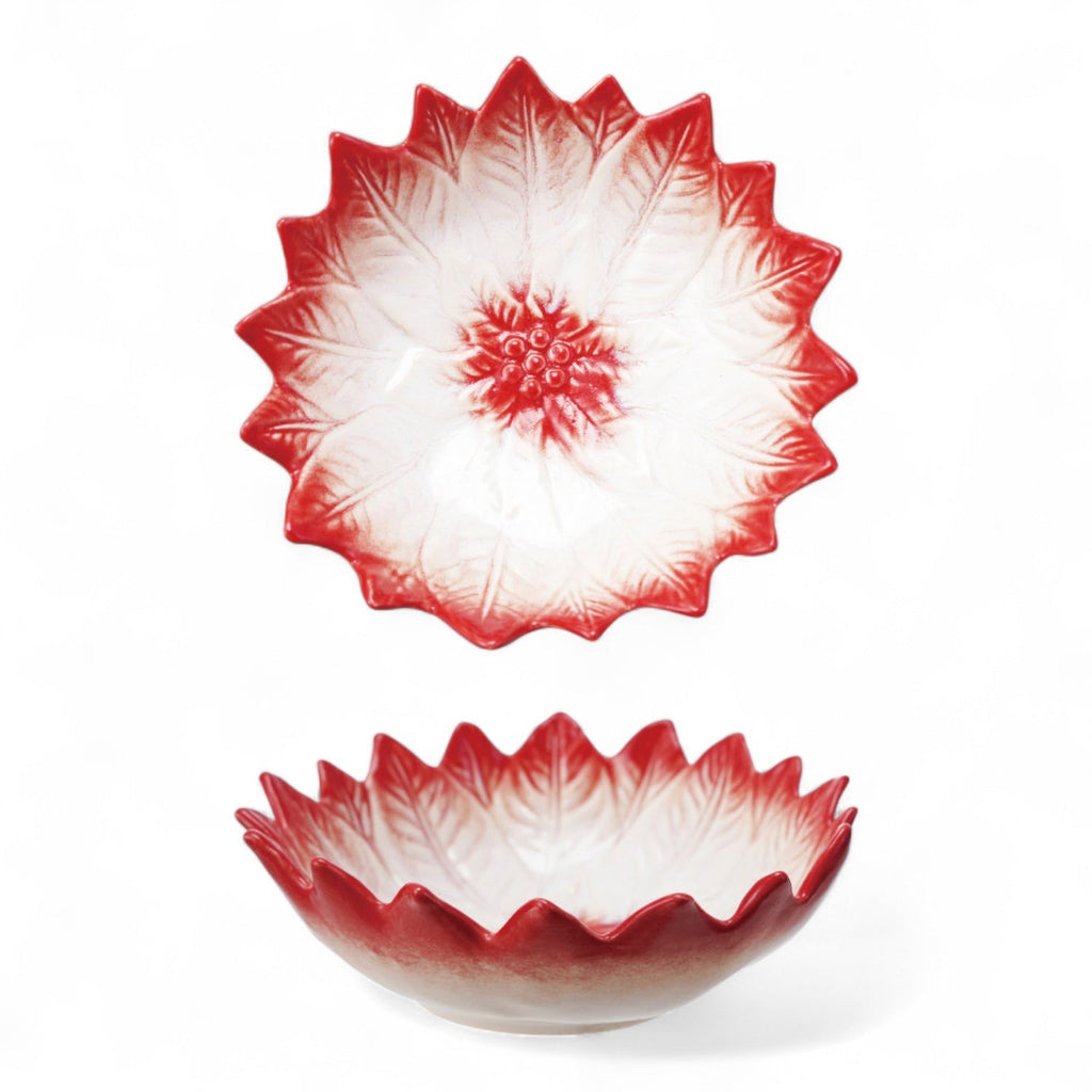 Hand-Painted Poinsettia Ceramic Bowl