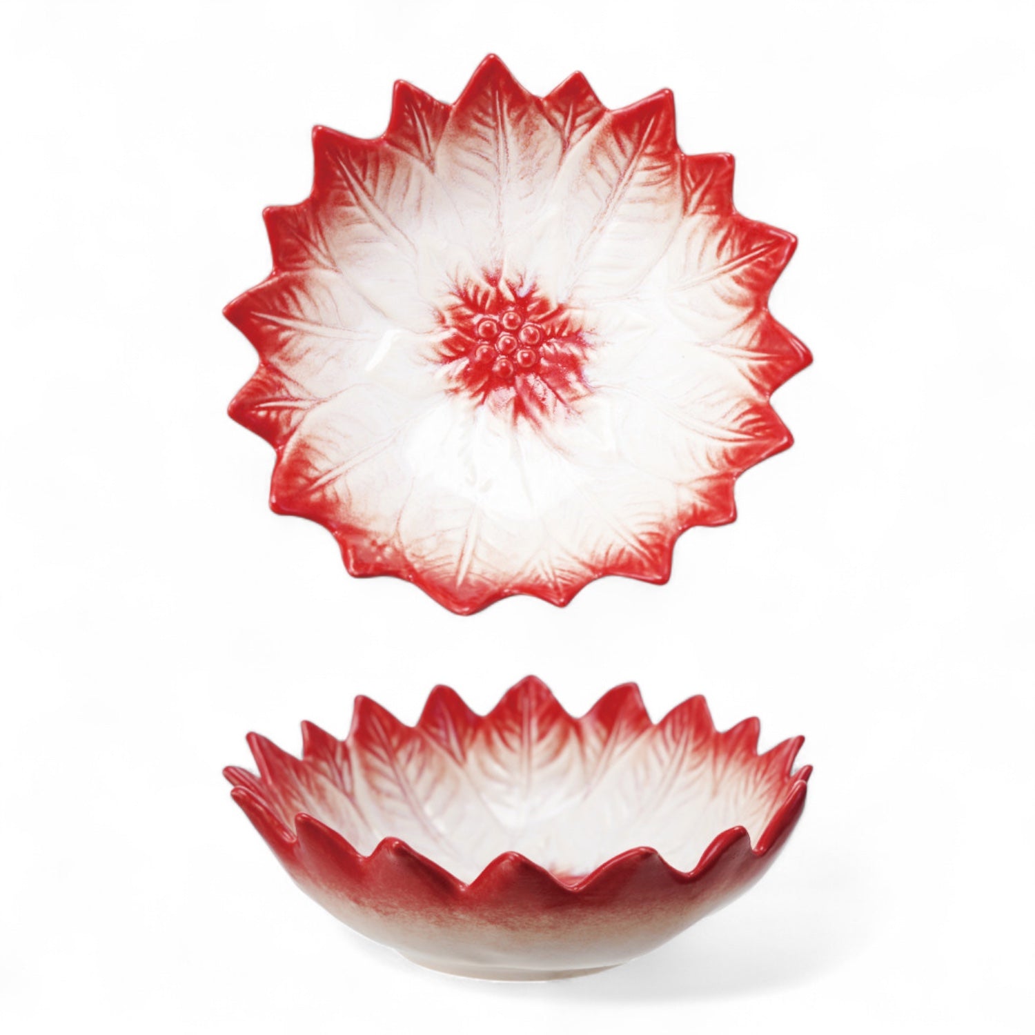 Hand-Painted Poinsettia Ceramic Bowl