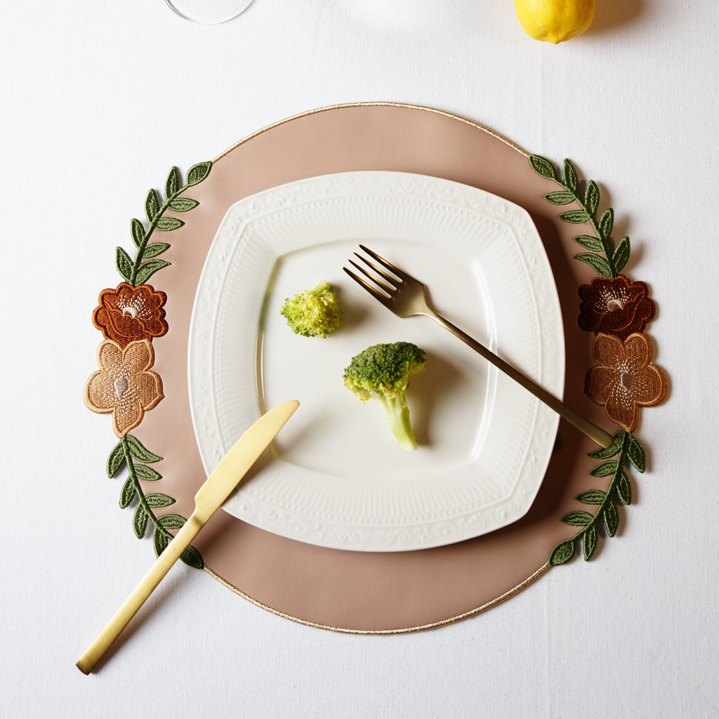 JASMINE BEIGE ROUND FAUX LEATHER PLACEMAT (Set Of 4)