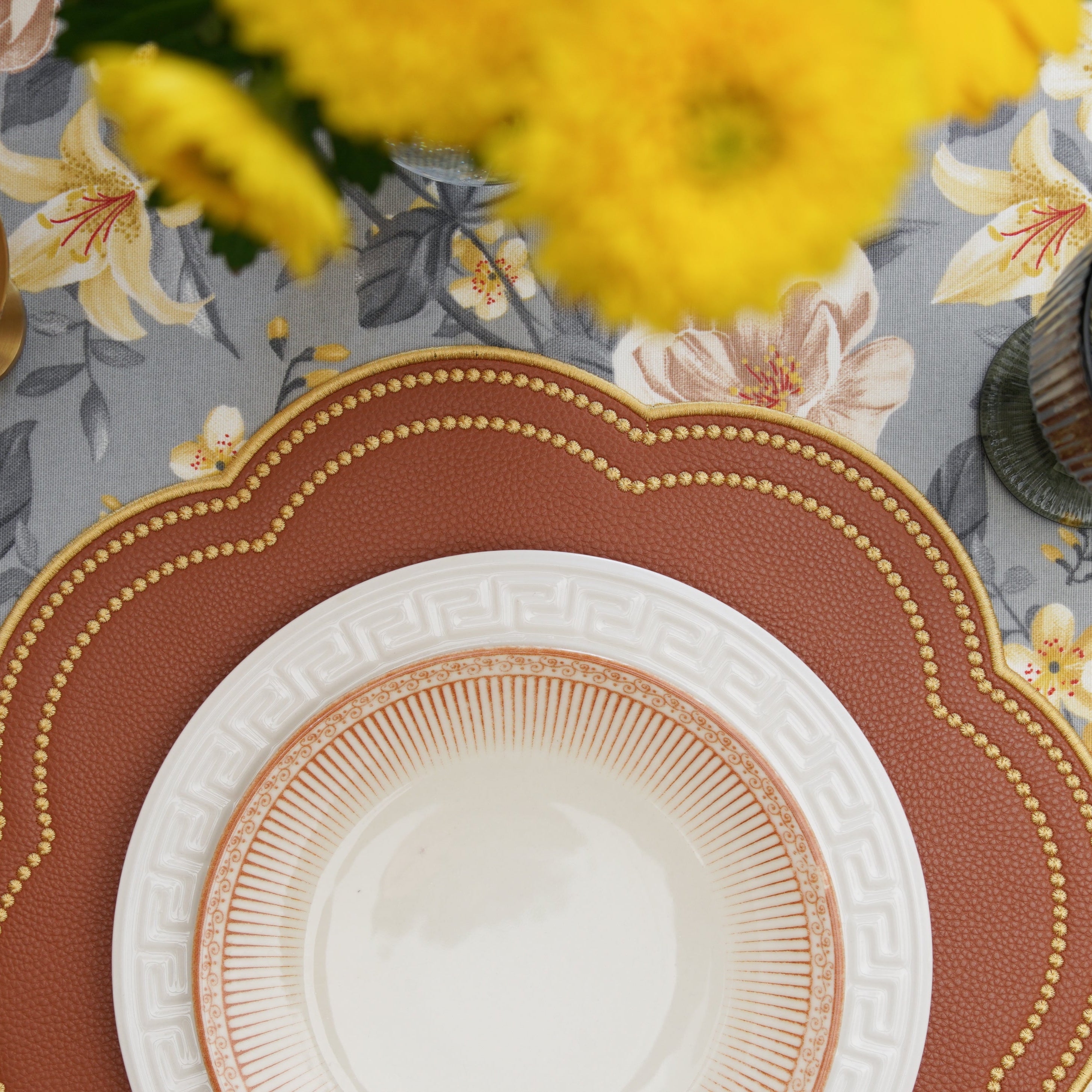 NURTURE BROWN GOLD SCALLOPED FAUX LEATHER PLACEMAT (Set Of 4)