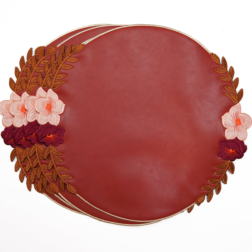 JASMINE DARK ORANGE ROUND FAUX LEATHER PLACEMAT (Set Of 4)