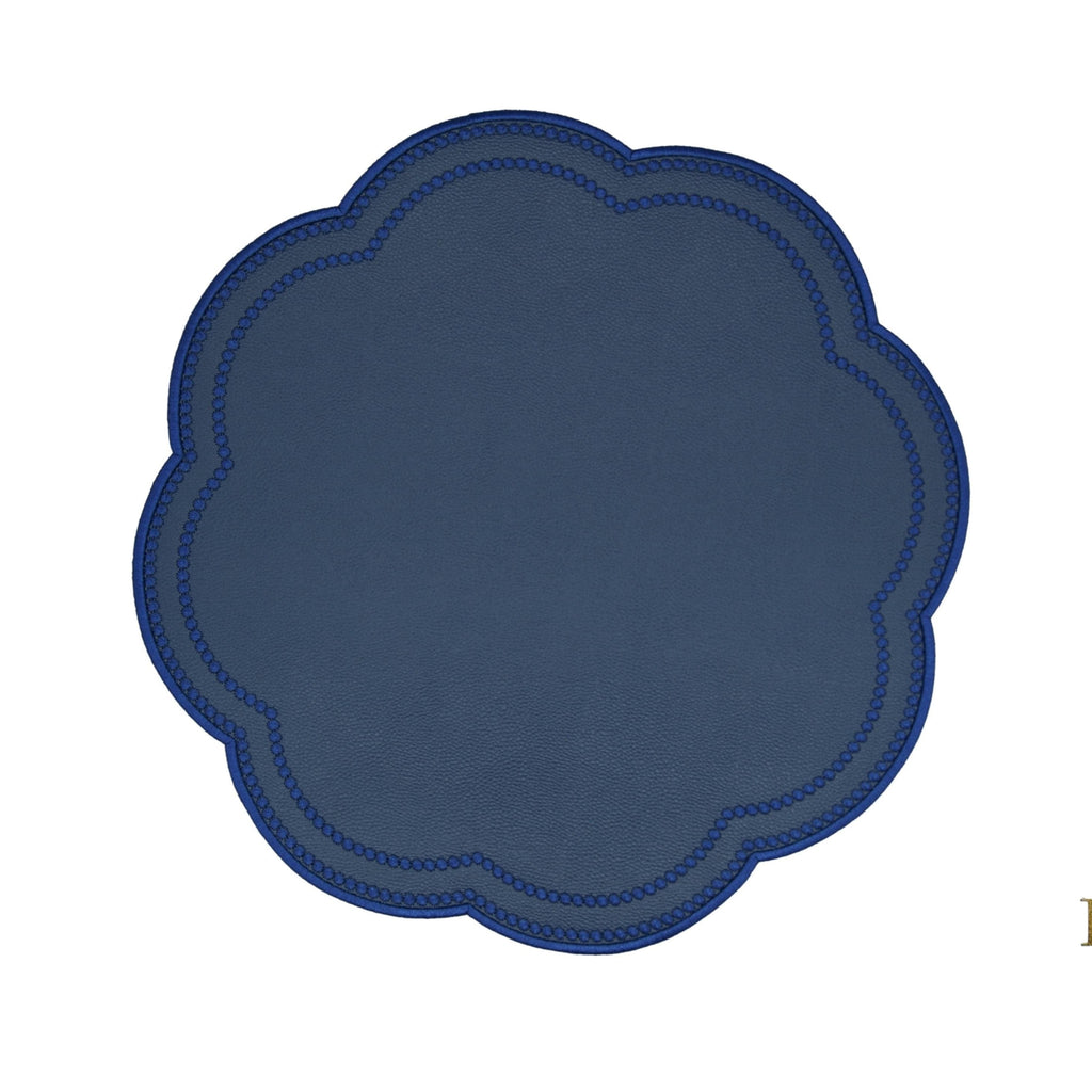 NURTURE NAVY BLUE FAUX LEATHER SCALLOPED PLACEMAT (Set Of 4)