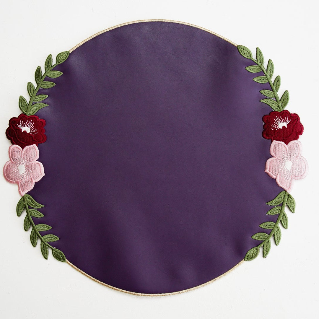 JASMINE PURPLE ORANGE ROUND FAUX LEATHER PLACEMAT (Set Of 4)