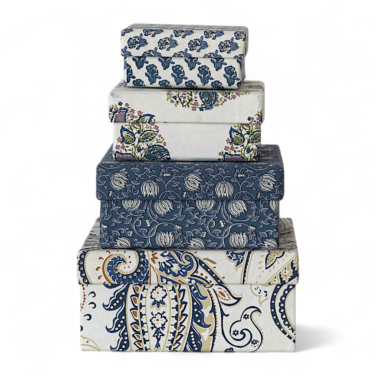 Handmade Blue Paisley Print Nested Gift Boxes