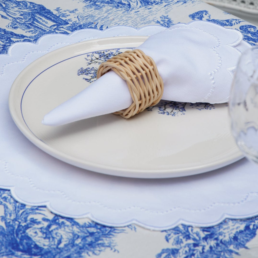 LILY WHITE ROUND FABRIC PLACEMAT & NAPKIN SET (Set Of 4)