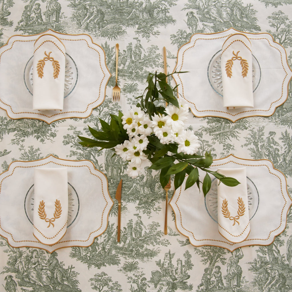 LUNA IVORY GOLD TRIM PLACEMAT & NAPKIN SET (Set Of 4)