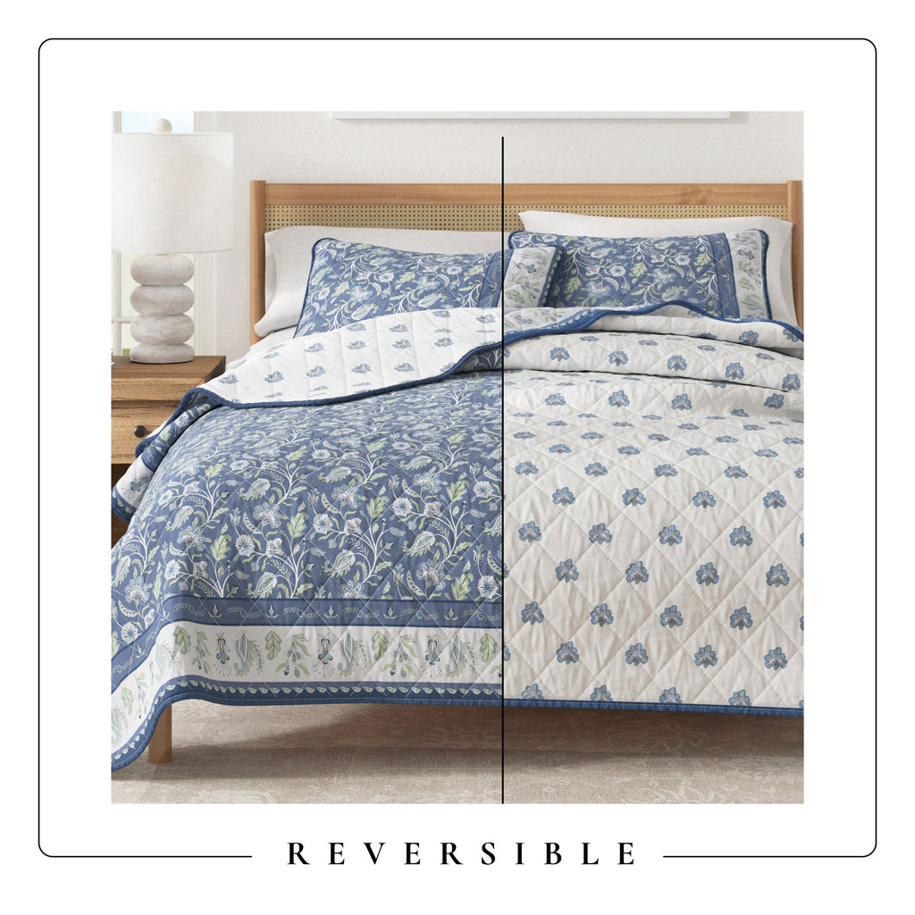 Floral Boho Printed Cotton Quilt Set - Indira Collection