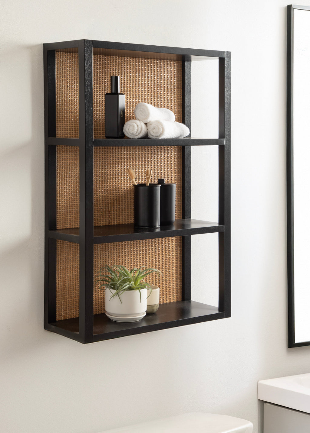Ori Rattan/Wood Wall Shelf