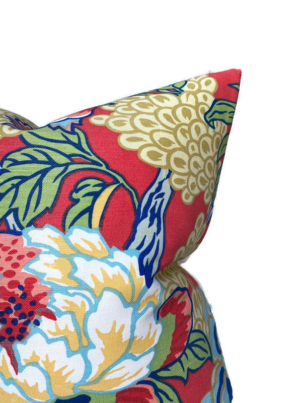 Honshu Pillow Cover in Coral and Green, Thibaut Pillows