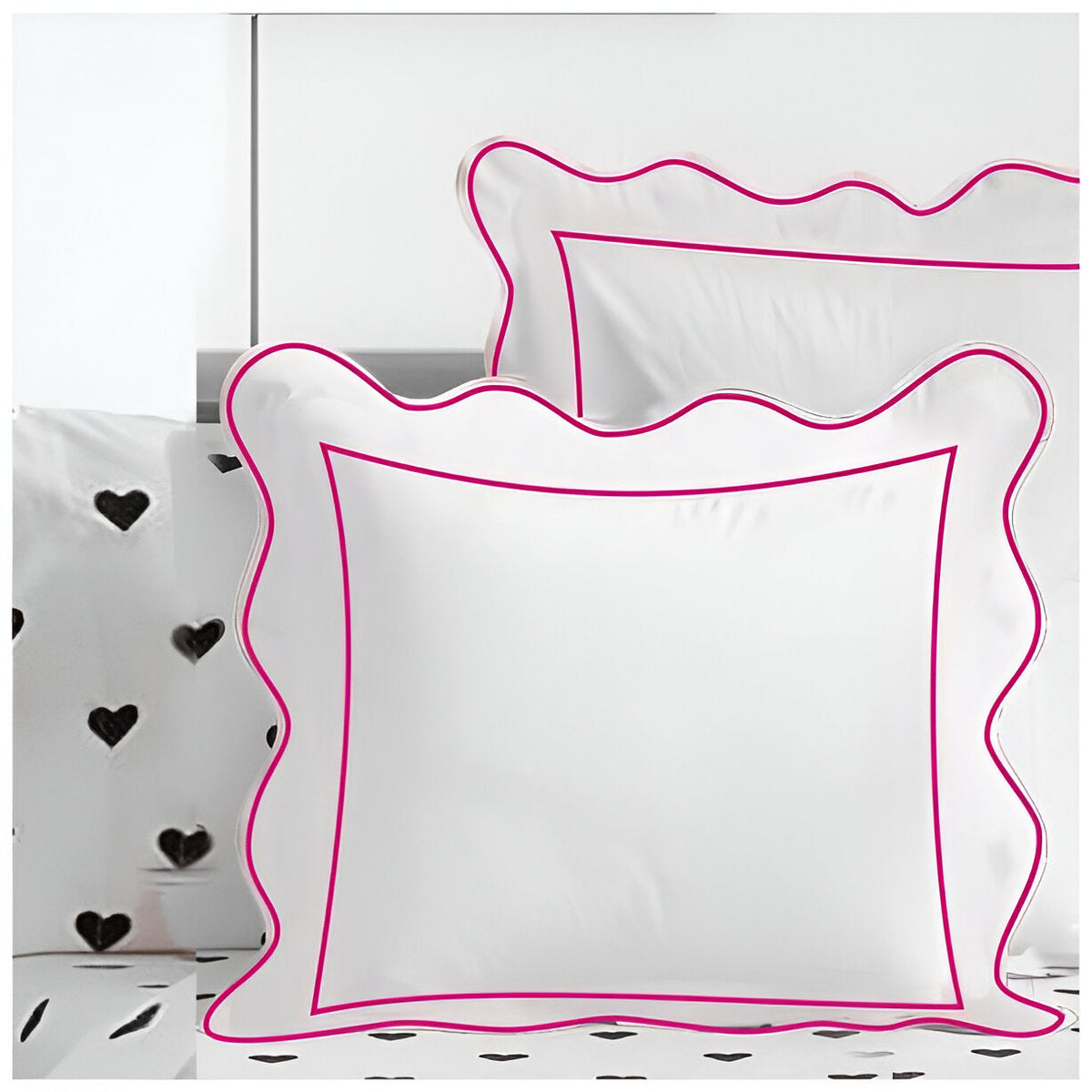 400TC Cotton Scallop Embroidery & Border Sateen Solid Euro Sham