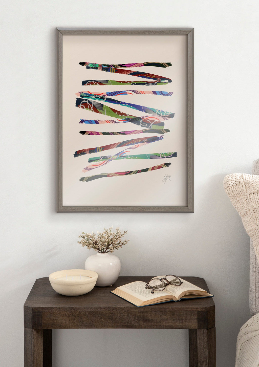 Blake Abstract Sticks 5 Framed Printed Glass by Jessi Raulet of Ettavee