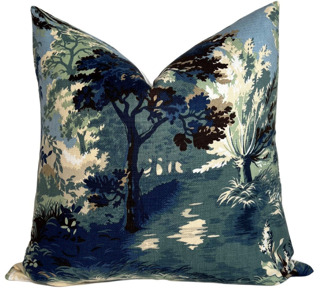 Lincoln Toile Pillow Cover in Navy and Green, Thibaut Pillows