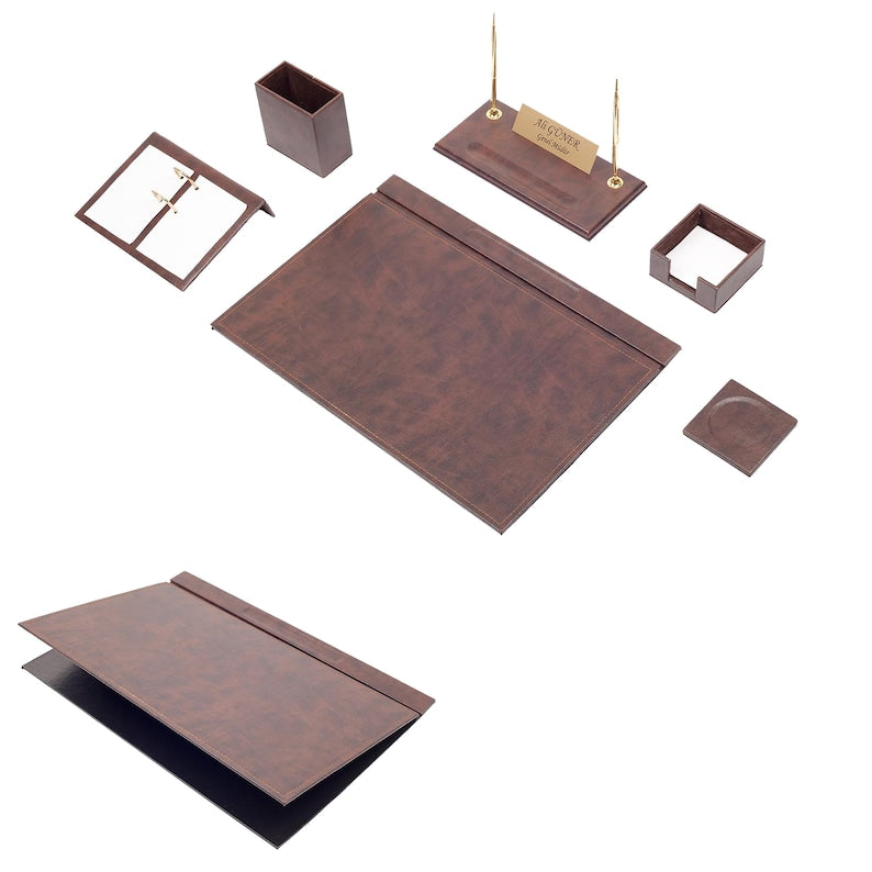 MOOG Leather Desk Set-8 Accessories - Pink - 8 PCS