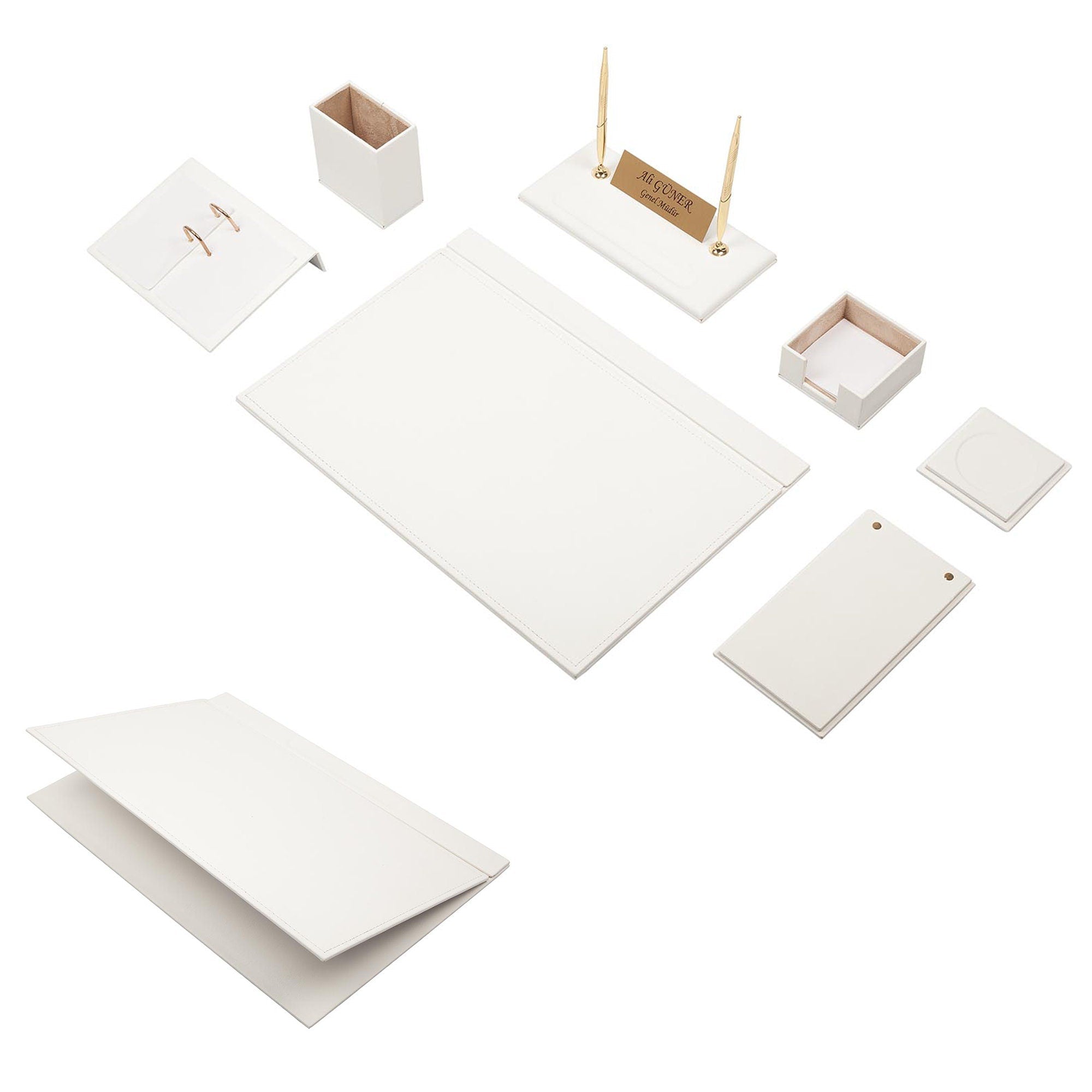 MOOG Leather Desk Set -Orange - 9 PCS
