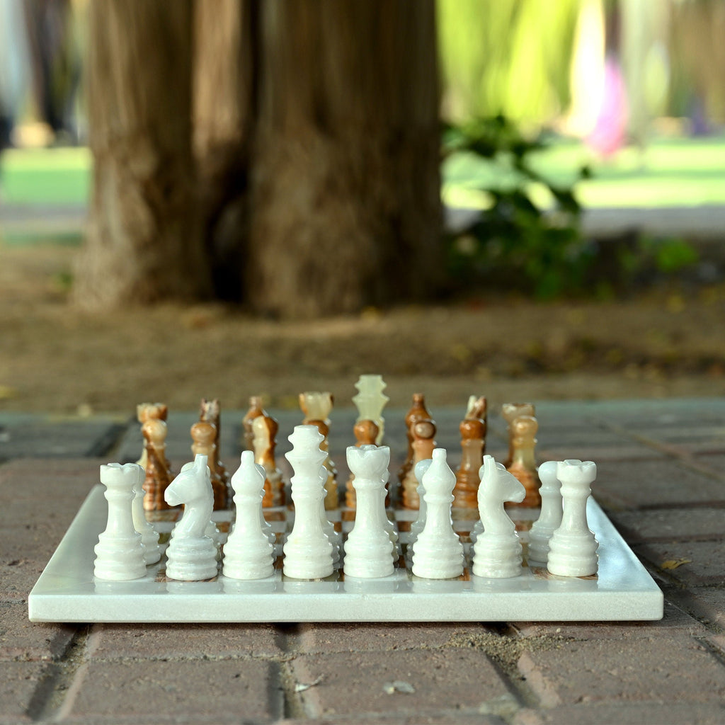 White and Green Onyx Marble Chess Set 12 Inches - Beautiful Handmade