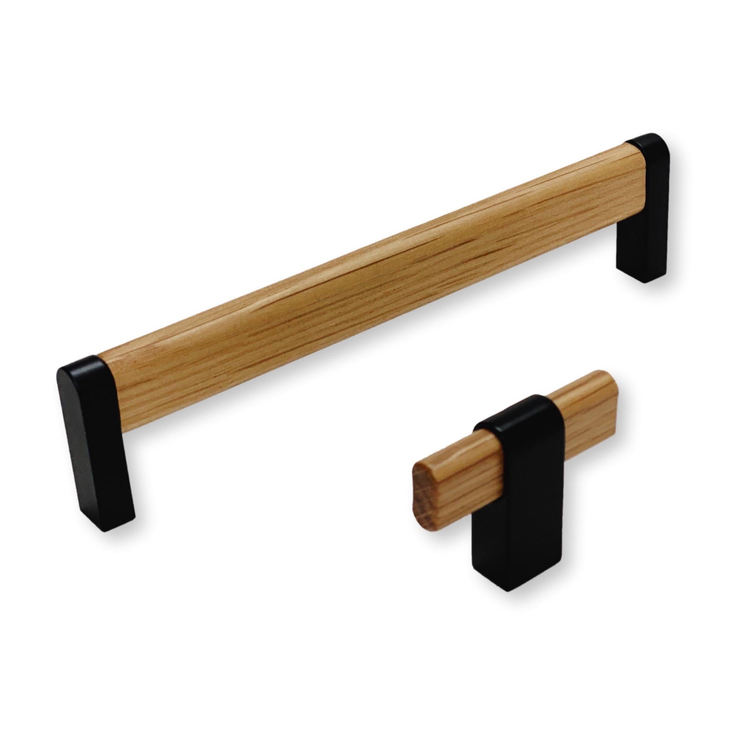 Black and Oak Wood "Crossing" Cabinet Knob and Drawer Handles