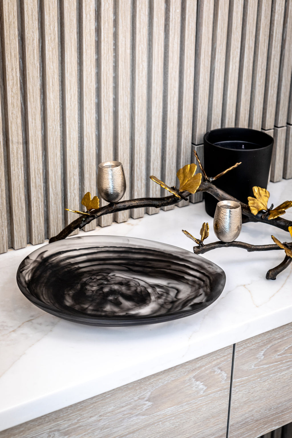 Small Shell Platter - Black Swirl