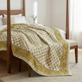 Cream & Mustard Yellow Floral Jaipur Indian Hand Block Print Quilted Comforter