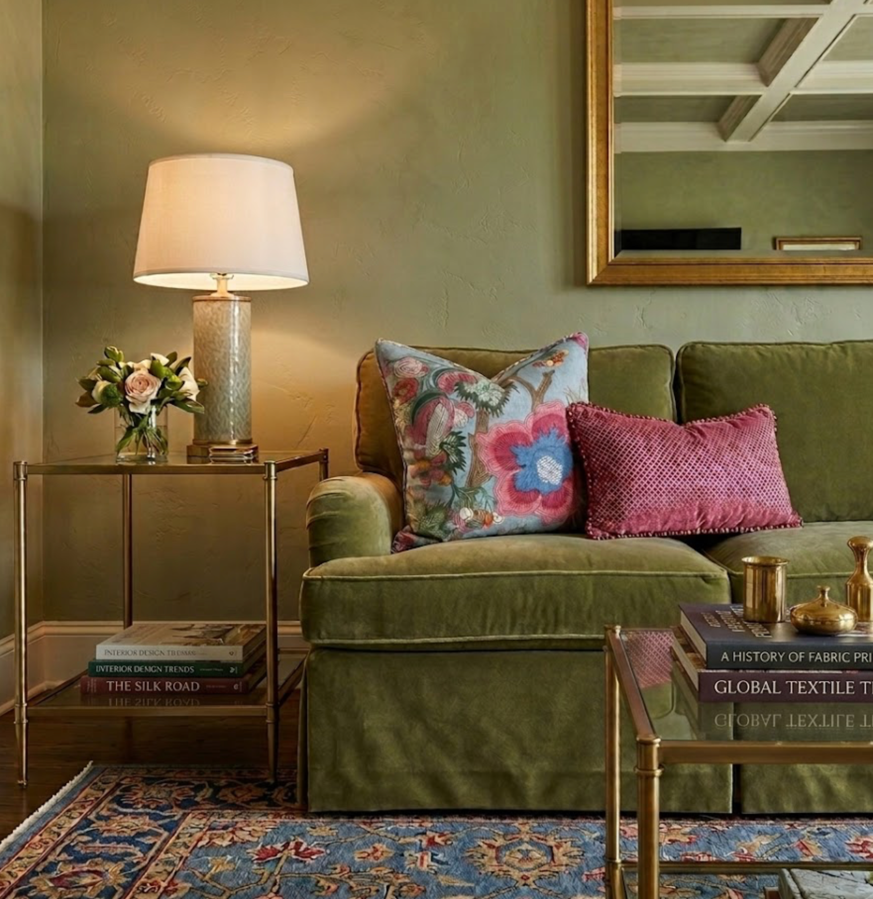 Indienne Jacobean Pillow Cover in Raspberry Teal, Thibaut Pillows