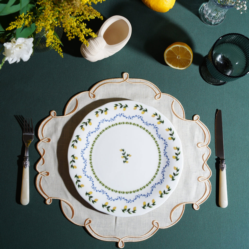 CELESTIA LINEN IVORY GOLD TRIM SQUARE PLACEMAT (Set Of 4)
