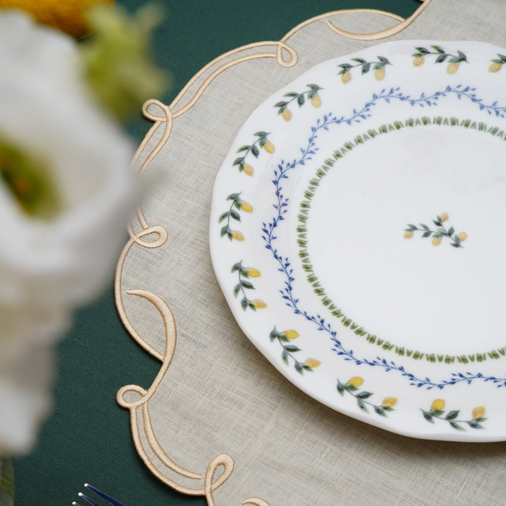 CELESTIA LINEN IVORY GOLD TRIM SQUARE PLACEMAT (Set Of 4)