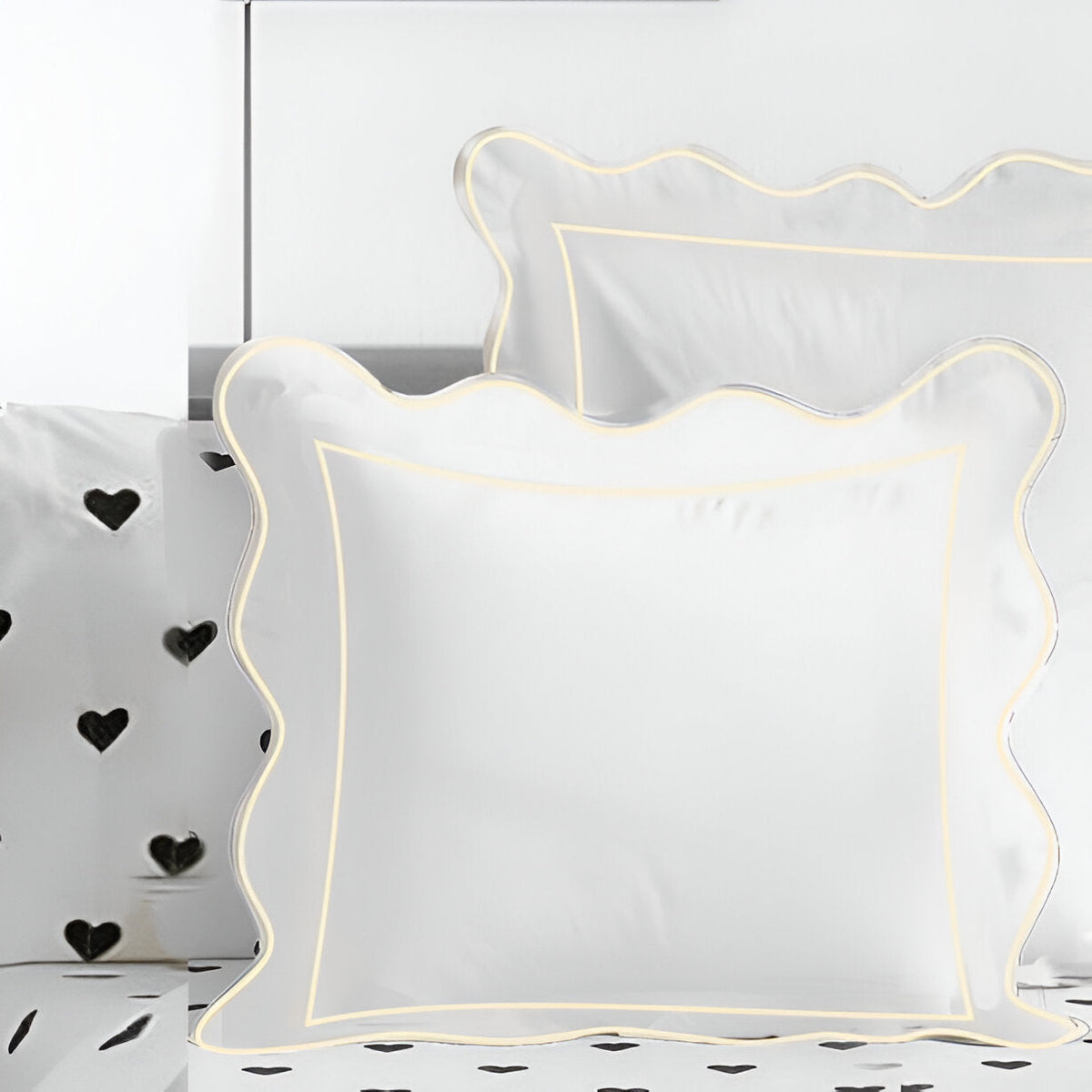 400TC Cotton Scallop Embroidery & Border Sateen Solid Euro Sham
