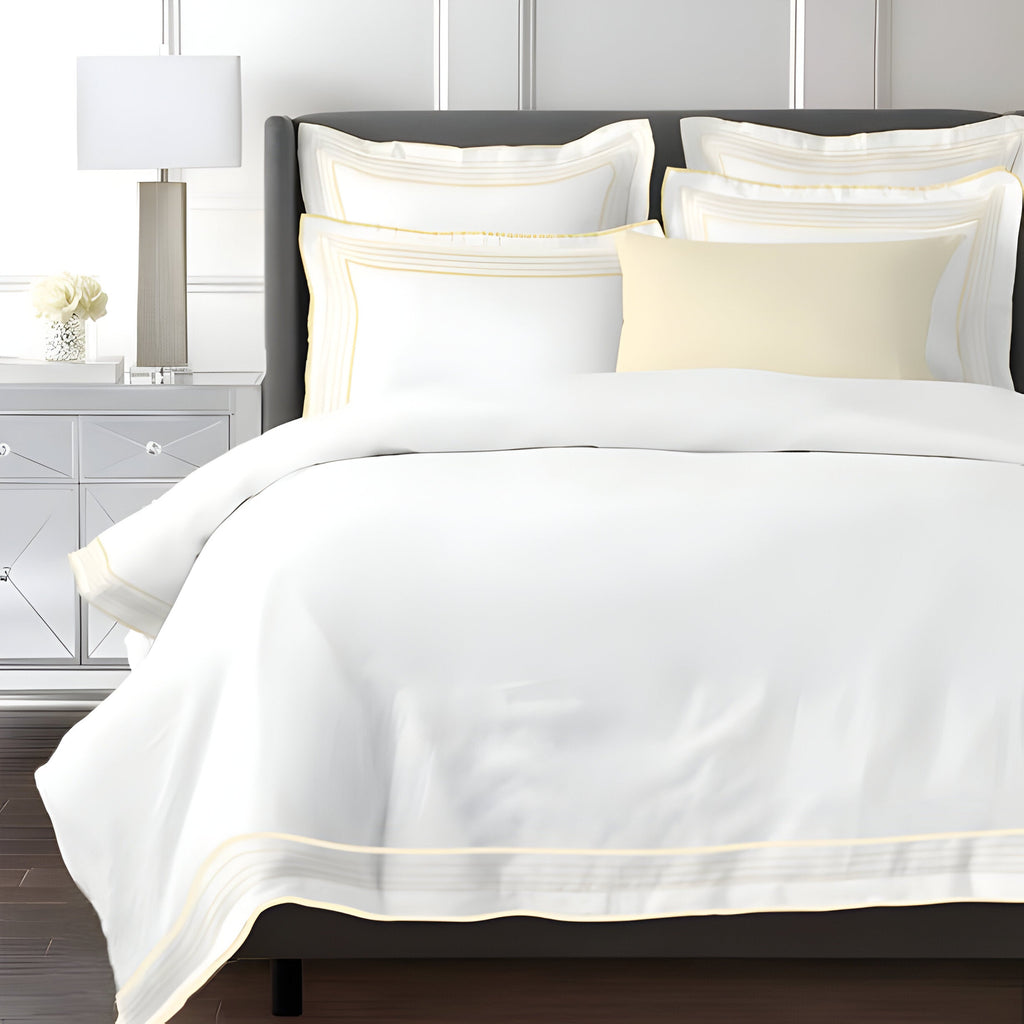 Smart Border 400TC Cotton Embroidery Sateen Solid Duvet Cover Set