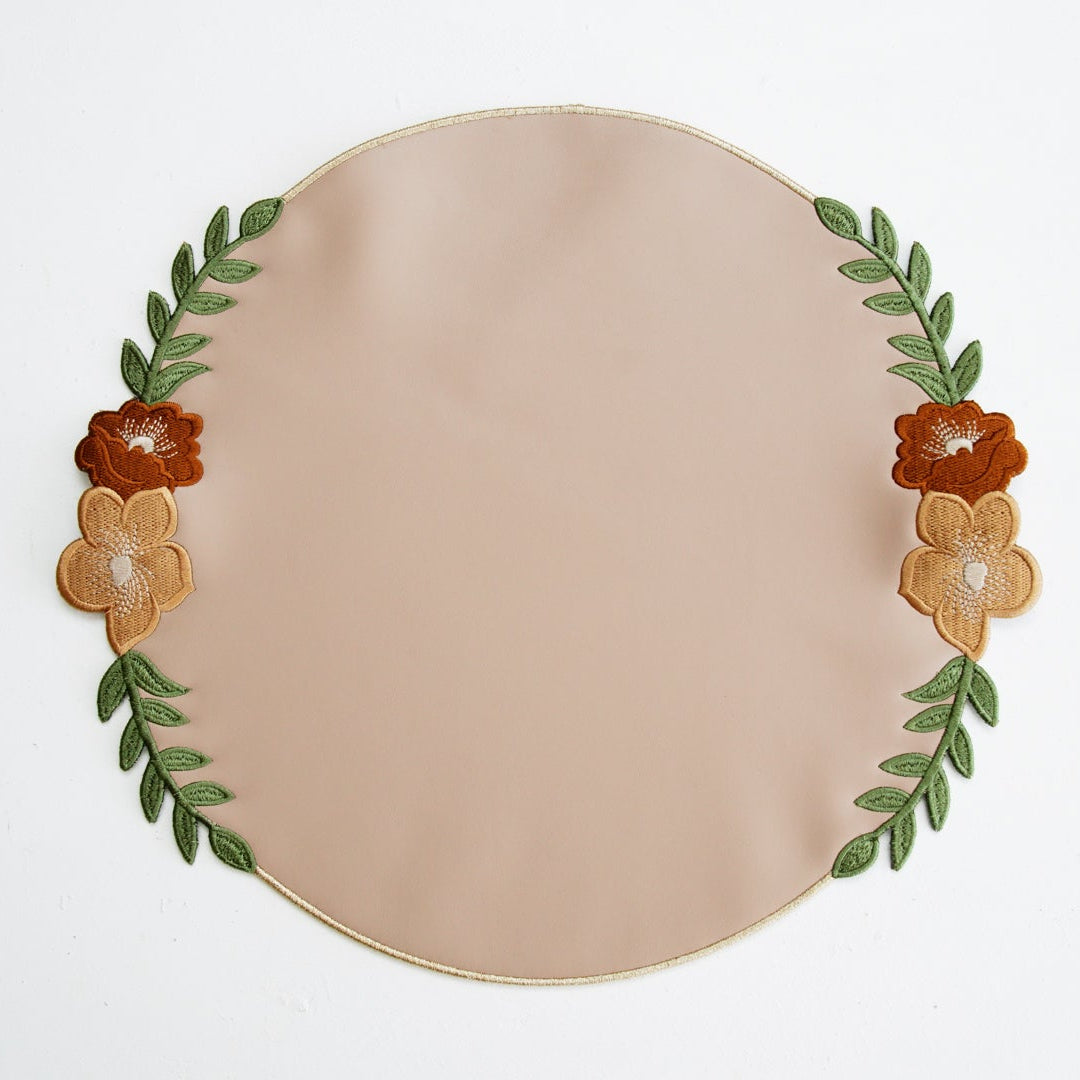 JASMINE BEIGE ROUND FAUX LEATHER PLACEMAT (Set Of 4)